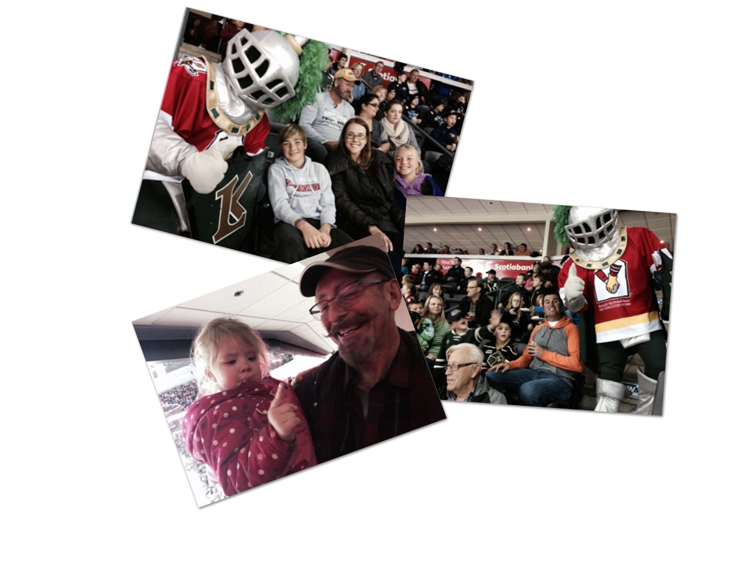 Collage of various pictures of association at Knights game.